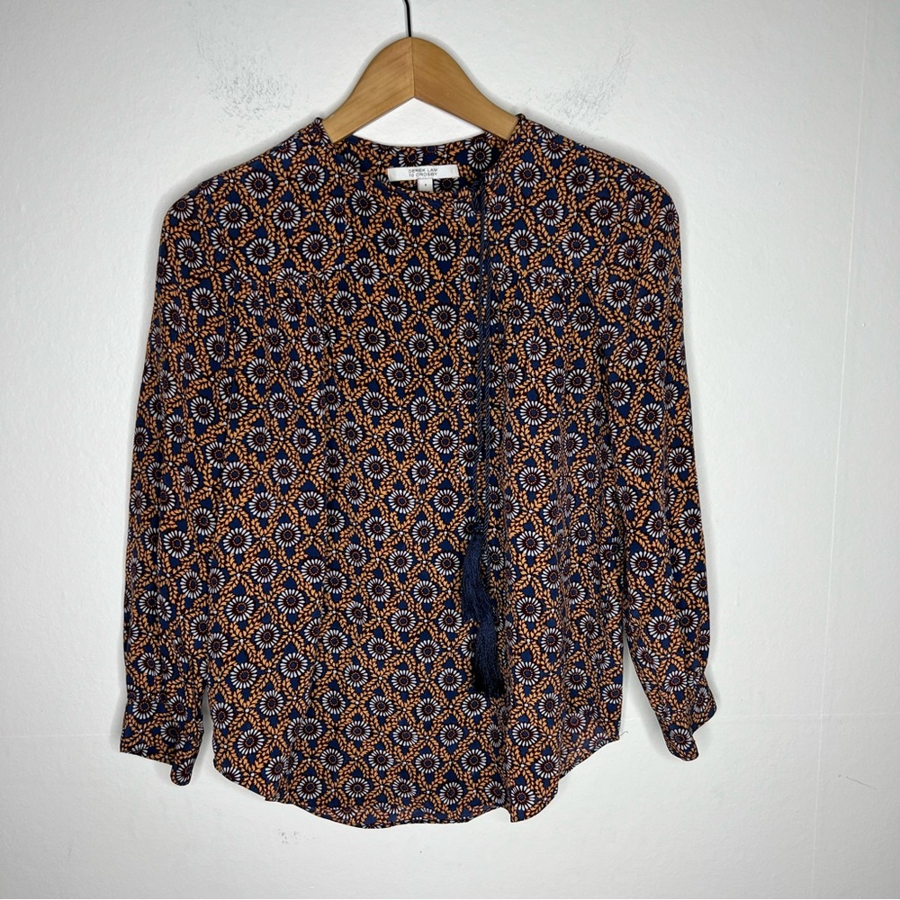 Derek Lam 10 Crosby Silk Floral blouse Side colar buttons tassel Sz 0